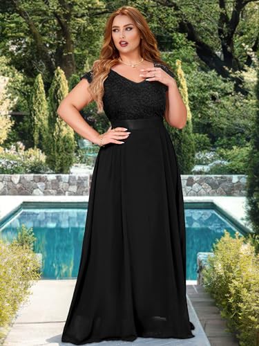 Miusol Women's Plus Size Cap Sleeve V Neck Floral Lace Ruffle Elegant Bridesmaid Evening Maxi Dress4