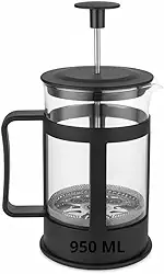 Cafeteira Prensa Francesa 950ml Vidro Borossilicato Manual Inox Café Encorpado Chá Espuma de Leite Pressca Cremeira Portátil Elegante Resistente Alta Temperatura Limpeza Fácil Sustentável