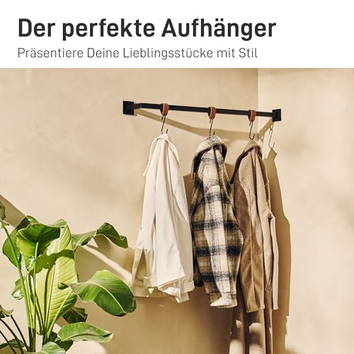 Natural Goods Berlin 1x Kleiderstange ÜBERECK Wandmontage - Garderobenstange L-Form für Flur, Bad oder Küche (Schwarz, 110x30cm) - Eckgarderobe aus rostfreiem Metall im minimalistischen Design