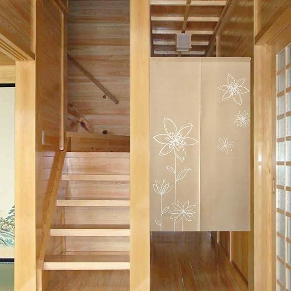 のれん 暖簾 間仕切りカーテン おしゃれ 目隠し 見えにくい 玄関 温泉 旅館 ホテル 廊下 お風呂 洗面所 トイレ オーダー可 ドアカーテン キッチ リビング 飲食店 出入り口 花(ベージュ)幅75丈150cm - 5