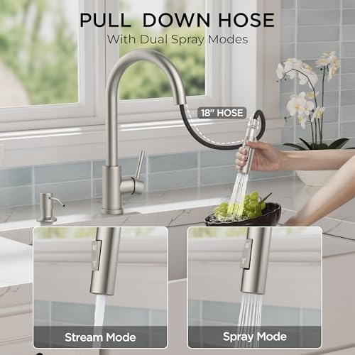 Image of FORIOUS Touch Kitchen Faucet with Pull Down Sprayer, Single Hole Brushed Nickel Kitchen Sink Faucet with Deck Plate, Touch Activated, Single Handle High Arc Stainless Steel, Fit for RV Bar Farmhouse