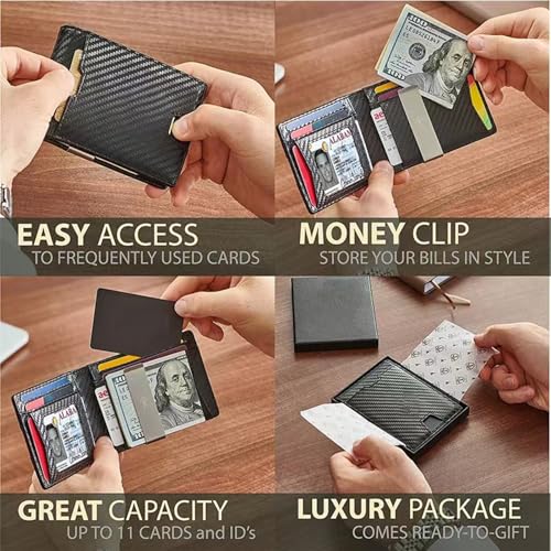 Wallet for Men, RFID Blocking Slim Bifold Wallet - Carbon fiber Minimalist Front Pocket Design with Money Clip - Thin Credit Card Holder, With Gift Box3