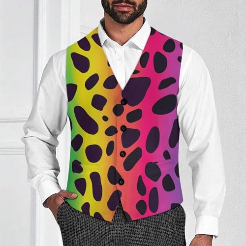 Rainbow Leopard Print Mens Slim Fit Suit Vest Dress Waistcoat Casual Business Vest2