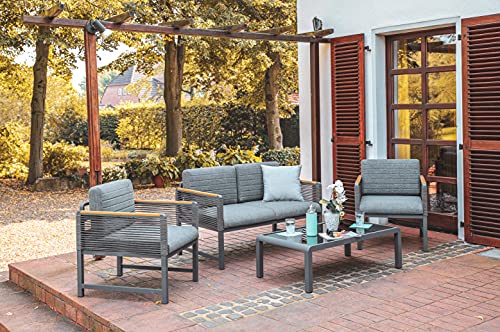 Greemotion Lounge-Set Nevi bestehend aus Bank, Zwei Sesseln und Tisch, 4-teilig, Dunkelgrau – Bild 4