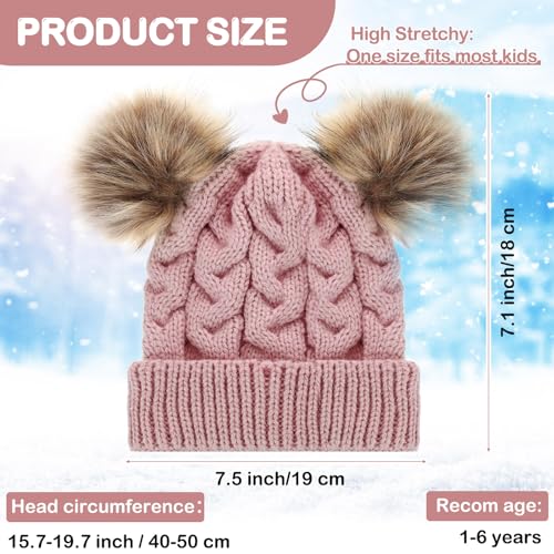 3 Pieces Baby Beanies Toddler Kids Hats Winter Double Pompom Beanies Caps Knitted for Girls Boys2