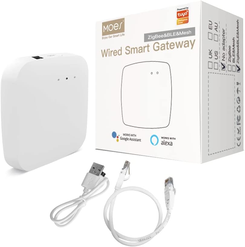 Tuya Smart Wired Hub, Multi-mode with ZigBee, WiFi & BLE, Security Modes for Home Protection, Control via Smart Life app & Voice Control Using Alexa/Google Home