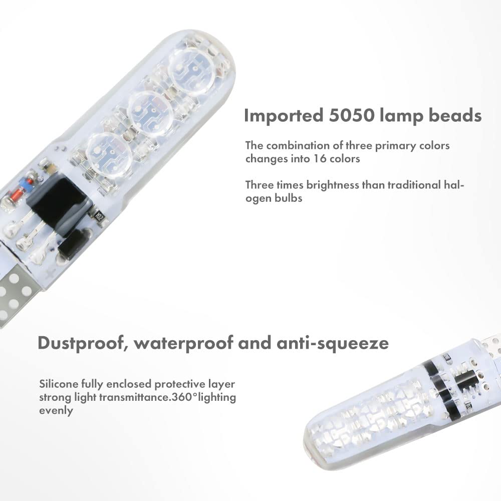 Luci LED T10 RGB Per Auto - Confezione Da 2 Con Telecomando, 16 Colori, 12V, Per Interni