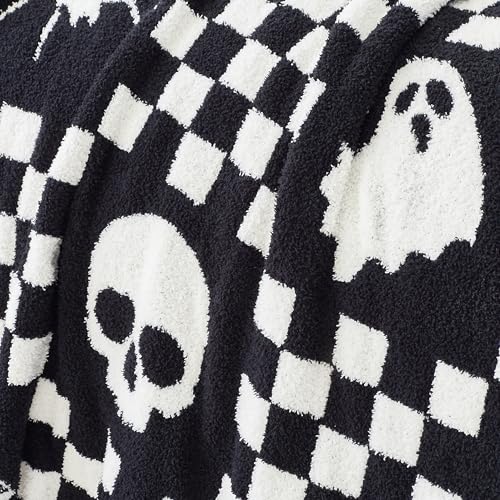Brnabiou BRNABIOU-3028 Ultra Soft Cozy Halloween Skull Chessboard Knitted Throw Blanket Fluffy Microfiber Bed Blanket Lightweight Both Sides Throw Blanket thumb #4