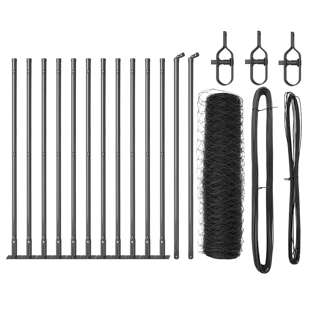 Grey Steel and PVC Fence Post 25 x 0.6m 36mm Mesh Outdoor Garden Security Barrier with Weather Resistant Corrosion Proof Coating Modern Clean Lines Design for Yard Perimeter Enclosure