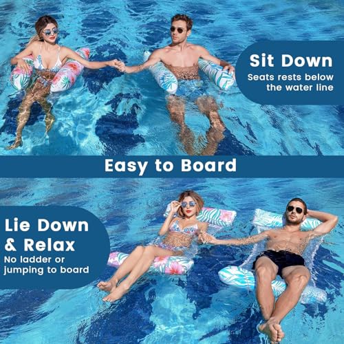 Image of 4 in 1 Pool Float Water Hammock | Inflatable Pool Lounger Chair | Drifter & Exercise Saddle | Mesh Fabric Floating Bed | Easy to Carry & Quick Dry | Adult Pool Float