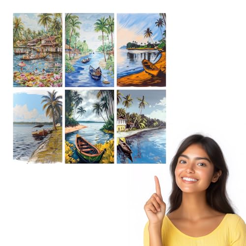 Image of SiddArtify Tropical Island Boats Art Print Set - 300GSM Board - 12x18 Inch - Pack of 6 Wall Room Decoration art Poster Prints