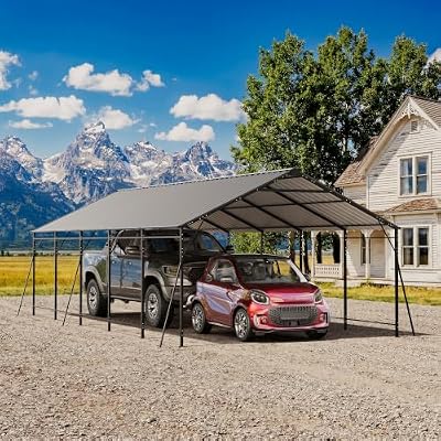 12 x 25 FT Heavy Duty Metal Carport, Galvanized Steel Car Canopy with Reinforced Frame, Outdoor Car Garage Shelter for Pickup Truck, SUV, Motorcycle & Boat, All Weather Protection