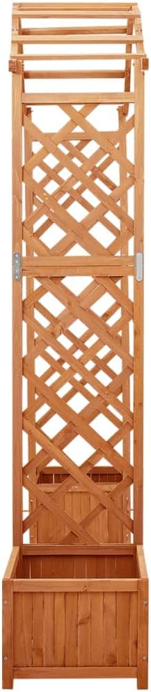 Garden Pergola with Planter Solid Firwood, Wooden Planter with Trellis, Planter Box with Trellis, Raised Garden Bed Outdoor for Plants Hanging Flower Baskets 68.9" x 15.7" x 80.3" Brown