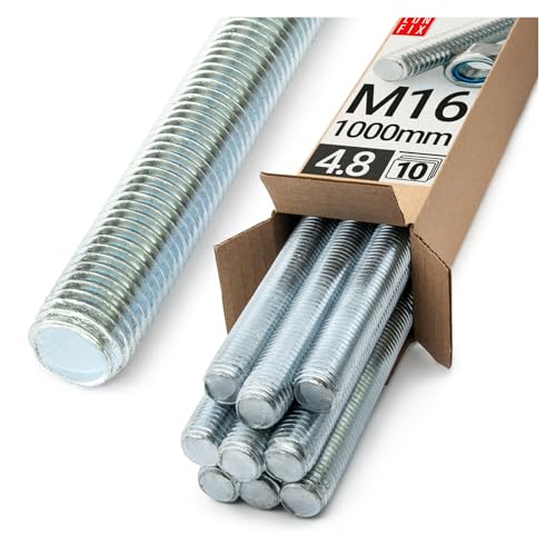Varilla Roscada M16x1000 mm, Acero 4.8, 10 piezas, Métrica Completa DIN 976, Rosca Métrica, Varilla para Anclaje, Fijaciones Metálicas y Montaje Industrial, Barra Roscada Metálica, Lun Fix
