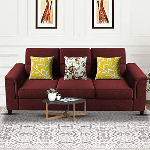 Image of Casaliving Nancy 3 Seater Sofa Set for Living Room | Colour - Maroon