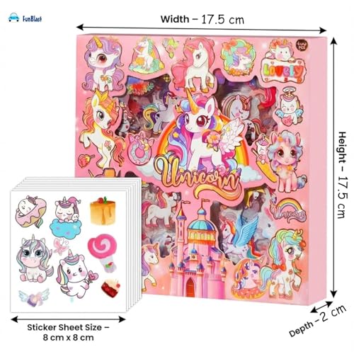 Image of FunBlast Unicorn Theme PET Stickers, Kawaii Sticker - 100 Sheets; 500+ Pcs Aesthetic Sticker, Japanese Style Craft Stickers, Self-Adhesive Sticker's Set - Multicolor (G)