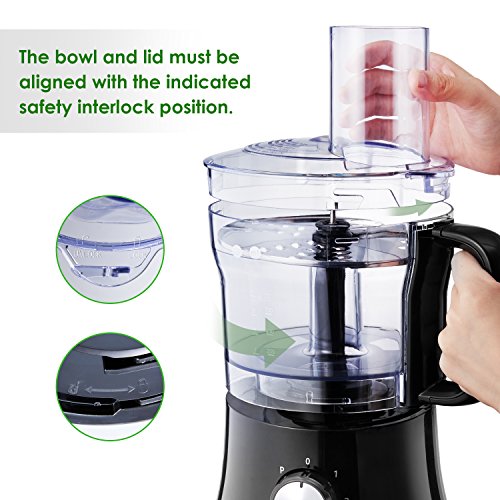 Aicok 5-Cup Food Processor, 3 Speeds 500W, Electric Food Chopper with Stainless Steel reversible slicing/shredding disc & mixing/chopping blade