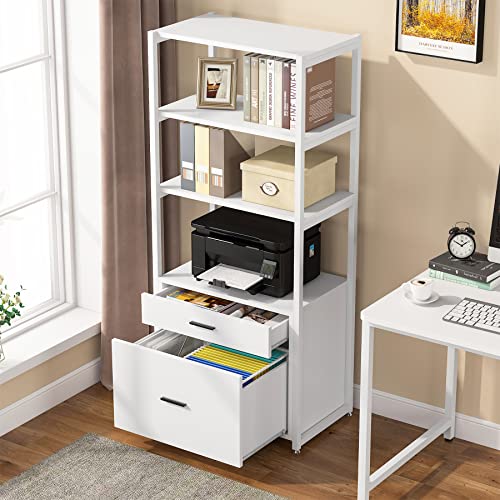 Tribesigns Bookcase Bookshelf, 4-Tier Modern File Cabinet With 2 Drawers, Lateral Filing Cabinet Accommodate Legal/Letter / A4 Size For Home Office Organizer #TOP3