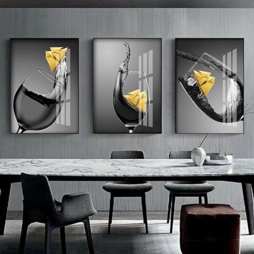 Décoration d'intérieur XINBAO Verre à vin triptyque pour habiller un grand mur vide