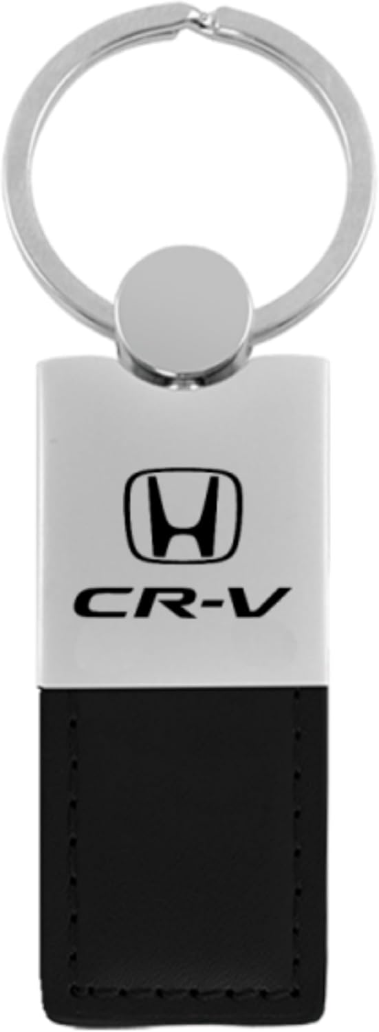 AU-TOMOTIVE GOLD, INC. Officially Licensed Black Duo Leather/Chrome Key Fob for Honda CR-V