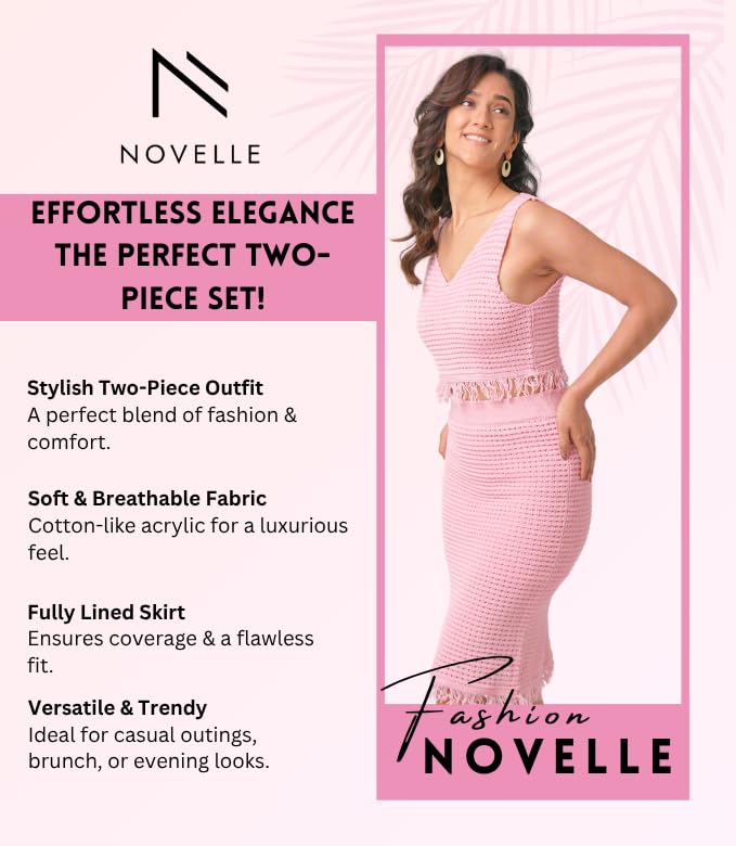 2 Piece Spring Outfits for Women | Midi Skirt Set | Skirt and Top Set | Soft Breathable Fabric Versatile & Trendy Use | Pink | Small Size3