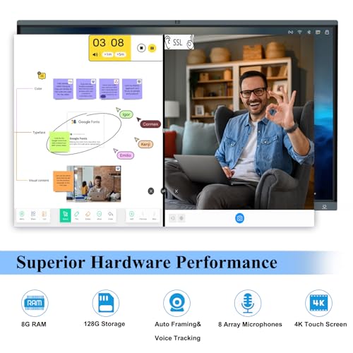 Image of 86'' Smart Board, 4K Touch Screen Interactive Whiteboard Display, AI Camera with 8 Mics, Android 13.0 8+128G, All in One Smartboard for Classroom Office Home (Board+Wall Mount)