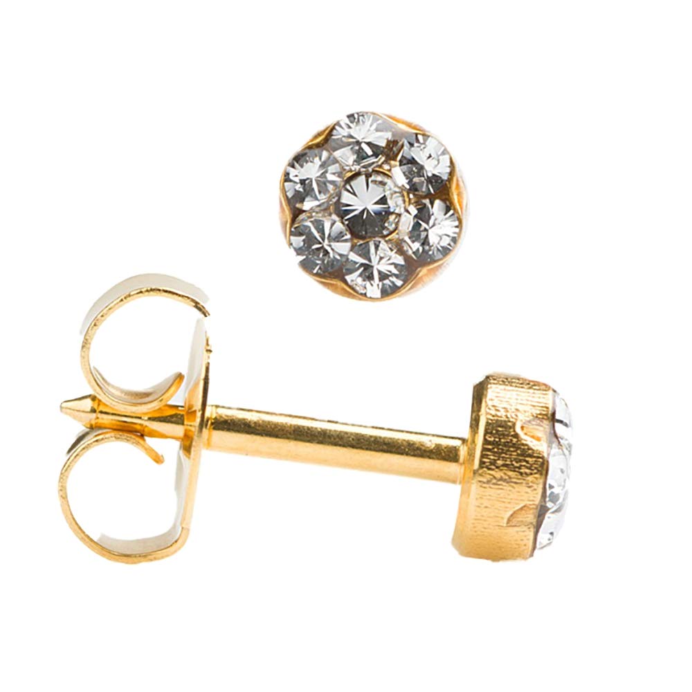 STUDEXLarge 5mm Clear Daisy Gold Plated Ear Piercing Stud Earrings