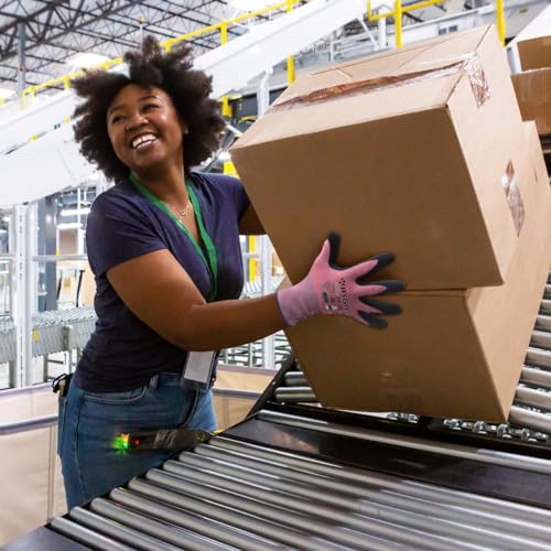 Image of KAYGO Work Gloves Women, Latex Coated, KGE19L, Recycled Material | Excellent Grip, Reduces Hand Fatigue, Lightweight and Durable. Great For Gardening, Warehouse, DIY,Pink