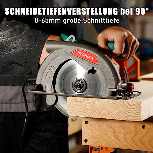 HYCHIKA Handkreissäge, 1300W 4500RPM Kreissäge 185mm, Leistungsstarker Motor, Schnitttiefe 65mm...