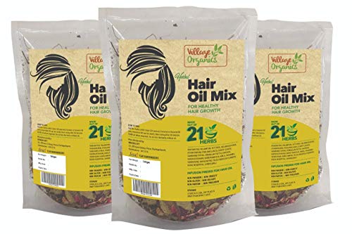Village Organics Natural Herbal Hair Oil Mix of 21 Herbs for Thick Long Hair Growth 150 grams Best Haircare Product for Both Men & Women -Pack of 3