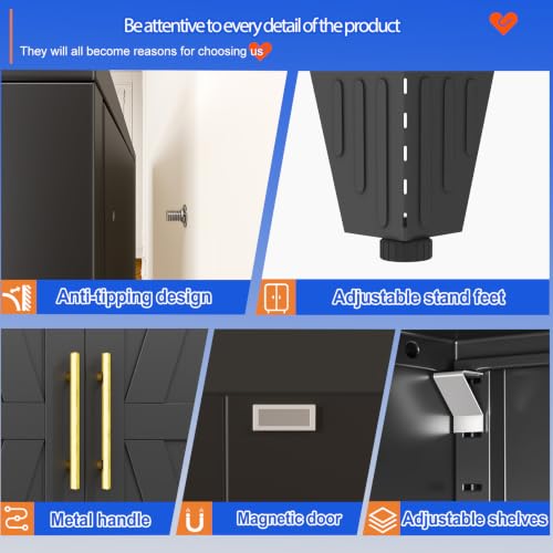 Image of GAIOUS 74.8 inch Tall Kitchen Pantry Cabinet, Metal File Storage Cabinet Black