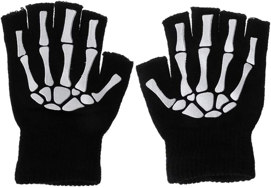 Half Finger Skeleton Cycling Gloves Cycling Gloves Cycling Gloves Sports Keep Warm for Outdoor Walking Hiking Cold Weather Half Finger Skeleton