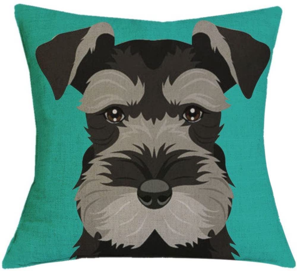 The Beach Stop Green Decorative Miniature Schnauzer Dog Scatter Cushion Cover | Home Decor Gift Idea | 45X45cm 18X18” |