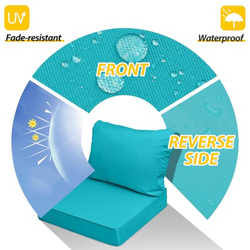 Image of AAAAAcessories Outdoor Seat Cushions for Chairs, Fade-Resistant, Waterproof Patio Furniture Replacement Cushions, 22 inch x 22 inch x 3 inch + 22 inch x 17 inch, Set of 2, Turquoise Blue