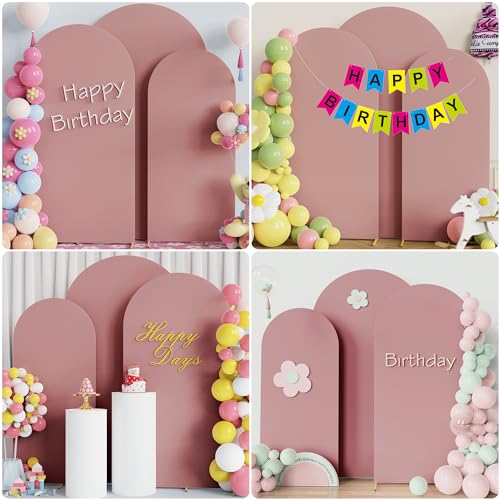Image of Wokceer Wedding Arch Cover (7.2FT, 6.6FT, 6FT) Set of 3 Spandex Fitted Wedding Arch Stand Covers for Round Top Chiara Arch Backdrop Stands Cover for Birthday Party Banquet Decor Light Dusty Rose