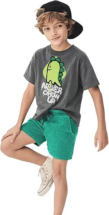 Erkek  ocuk Tak m Dinozor Bask l  T-Shirt Havlu  ort  kili Tak m Yazl k 4-8 Ya