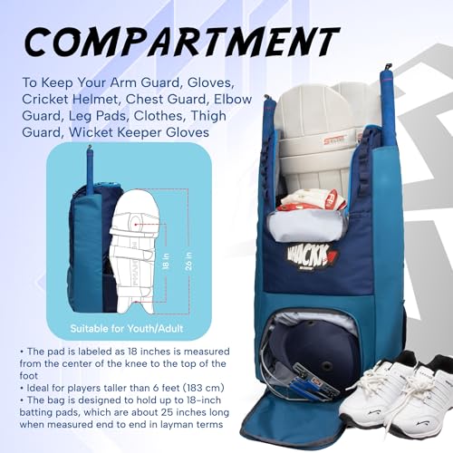 Image of WHACKK Hammond 73L Unisex Cricket Kit Bag|Adult Size|2 Bat|Shoe /Helmet Pocket|Main Compartment 20 inch Leg Pad|2 Bottle Holder|Easy Access Pocket|Player Edition Senior