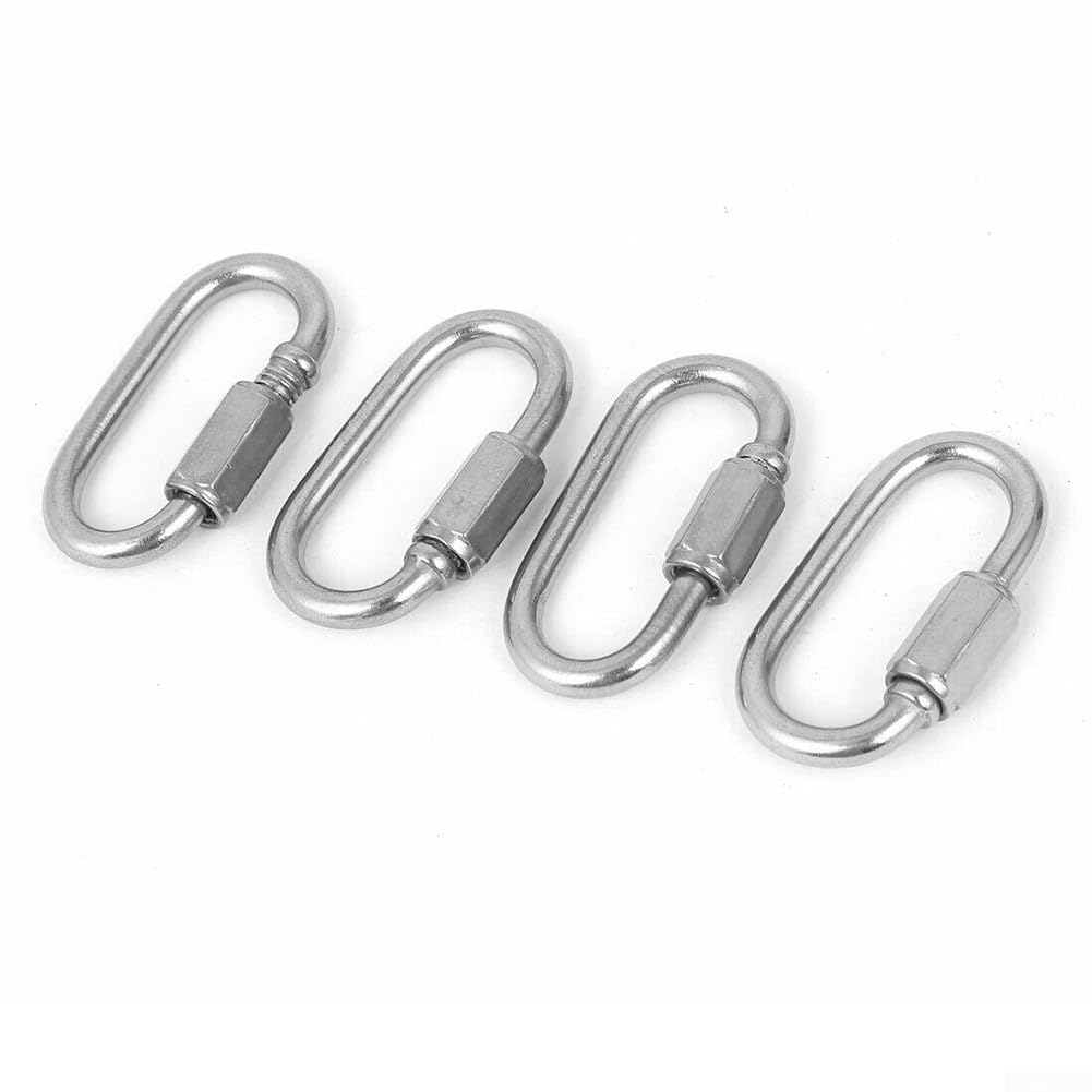Lot de 4 mousquetons à maillons rapides en acier inoxydable de 3,5 mm pour camping, randonnée, pêche, sac à dos, clé pour anneau, équipement pour animaux de compagnie, équipement d'extérieur