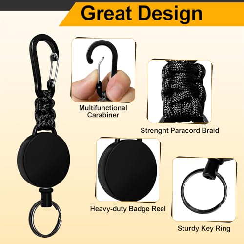 Schlüsselanhänger Ausziehbar, 4 Stücke Schlüsselband Ausziehbar, Einziehbarer Schlüsselanhänger Ausweis Jojo mit 60cm Stahldrahtseil (Schwarz + Armeegrün + Blau + Orange-Schwarz)