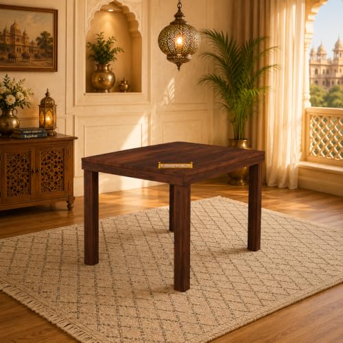Image of Dining Table 4 Seater with Chairs | Sheesham Wooden Four Seater Dinning Table with Cushioned Chairs for Restaurant | Dinner Table 4 Seater | Dining Room Set
