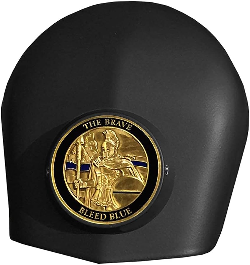 Police Brave Bleed Blue Black Harley Horn Cover Coin Mount Set