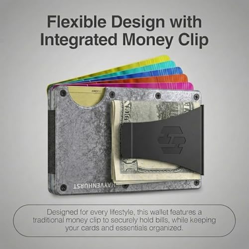 Image of Hayvenhurst Wallet for Men - Slim RFID Blocking Metal Wallet with Money Clip, Minimalist Front Pocket Credit Card Holder, Small Mens Wallet