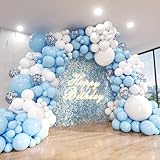 Blue and White Balloon Arch Kit, ADOINBY 140Pcs Pastel Light Blue and White Balloon Garland kit, 18 12 10 5 Inch Different Size Balloons for Baby Shower Birthday Gender Reveal Anniversary Decorations