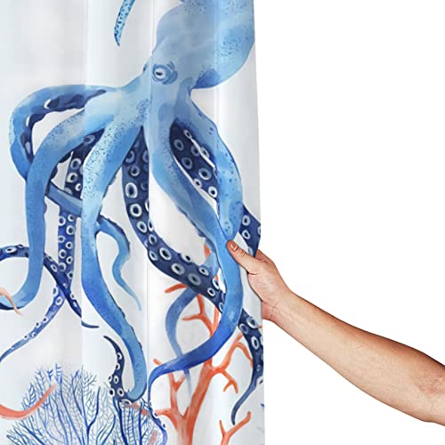 Jamie World Ocean Octopus Shower Curtain Nautical Kraken Bathroom Shower Curtains Blue Red Coral Starfish Shower Curtain Waterproof Polyester Fabric Decor With Plastic Hooks 60 X72 Inches #TOP5