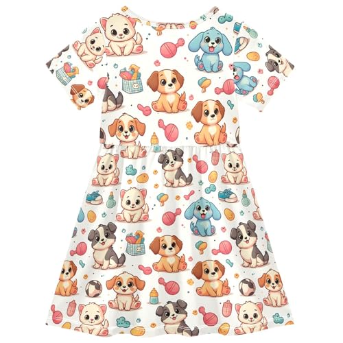 ALAZA Cartoon Puppy Dog Funny Toddler Girls Dress Short Sleeve A-line Dress 2-8 Years2