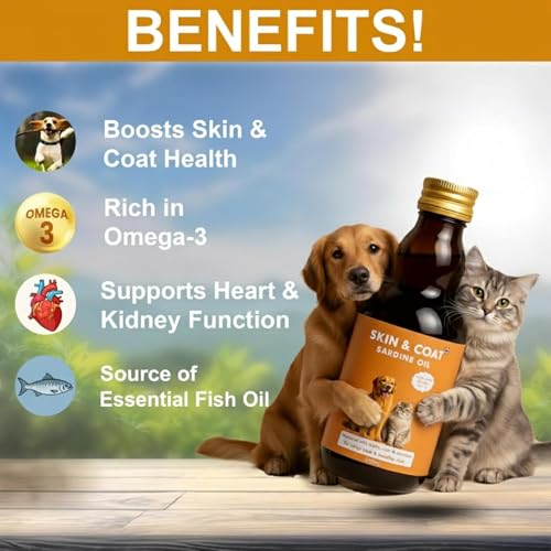 Image of Skin & Coat Supplement for Dogs & Cats | Omega 3, 6 & 9 with Biotin, Zinc, Vitamin E | Healthy Skin, Shiny Coat & Strong Immunity Support Portable Pet (Pack of 1)