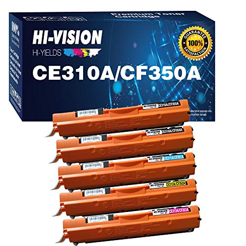5-Pack HI-Vision Compatible 126A Toner Cartridge Replacement for HP CE310A CE311A CE312A CE313A work with LaserJet Pro CP1025nw 100 color MFP M175nw printer Pro 200 M275NW (2Black/Cyan/Magenta/Yellow)