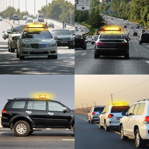 CUMART 38" Amber Yellow Rooftop Beacon Warning Emergency Flashing Snow Plow Light Bar Double Side Strobe Light Traffic Advisor with Magnetic Base for Tow Work Truck Pickup (Amber/Amber) - Image 4
