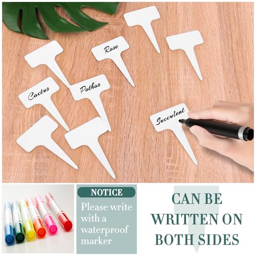 Pflanzenschilder, Plastik Pflanzenschilder zum beschriften, Wetterfest T-Form Beschriften Stecketiketten für Draussen,Garten Pflanzenmarker, Saatgut Beschriftungsschilder (100 Weiß - 2 Stil)