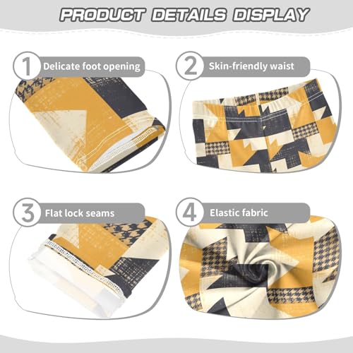 Retro Yellow and Black Houndstooth Kids Girl's Leggings Comfortable High Waisted Lounge Pants Sports3